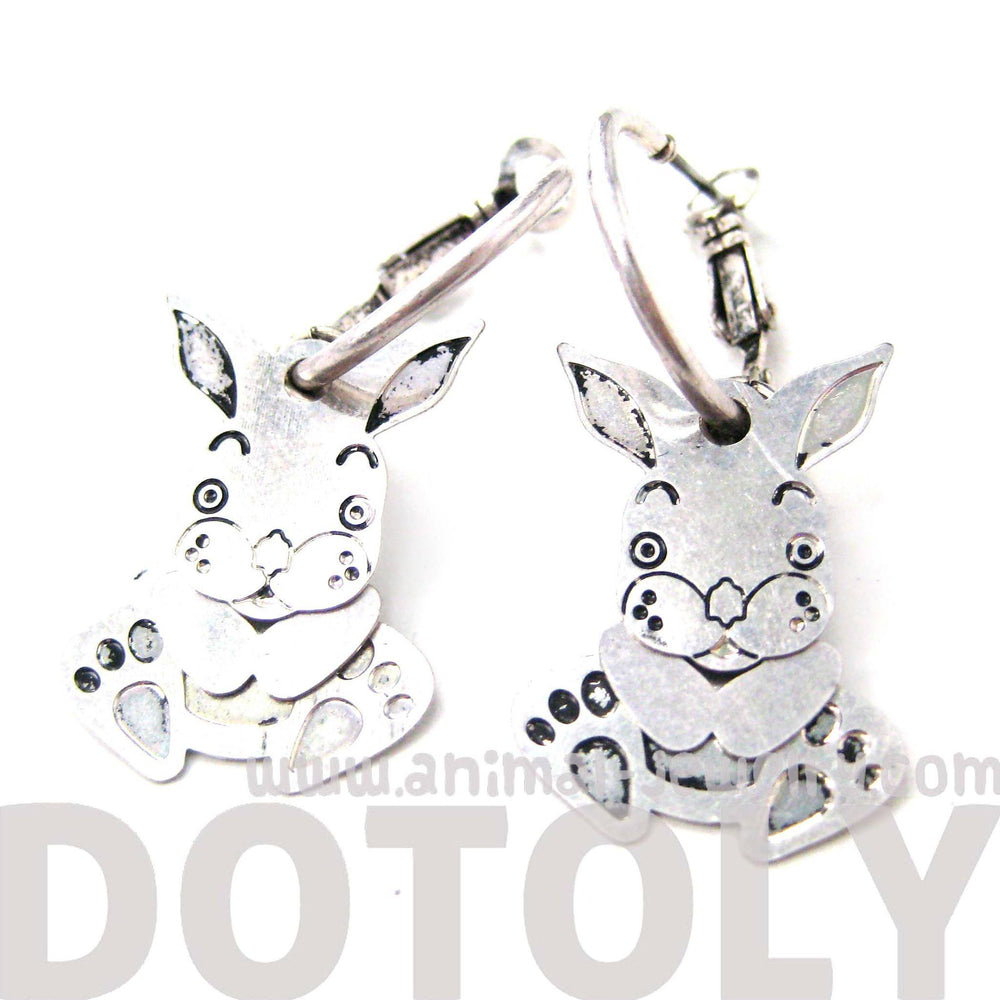 Unique 3D Bunny Rabbit Shaped Dangle Earrings in Silver | Animal Jewelry | DOTOLY