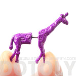 Unique Fake Gauge Earrings: Realistic Giraffe Shaped Animal Faux Plug Stud Earrings in Purple | DOTOLY