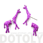 Unique Fake Gauge Earrings: Realistic Giraffe Shaped Animal Faux Plug Stud Earrings in Purple | DOTOLY