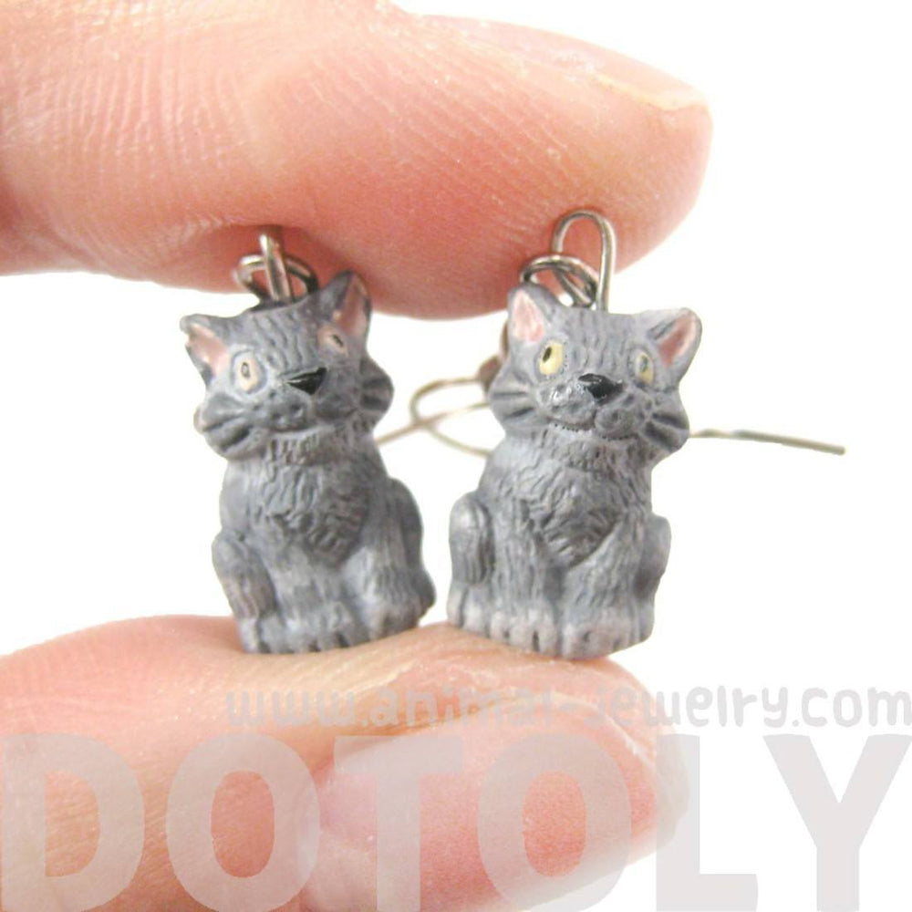 Unique Kitty Cat Shaped Porcelain Ceramic Animal Dangle Earrings | Handmade | DOTOLY