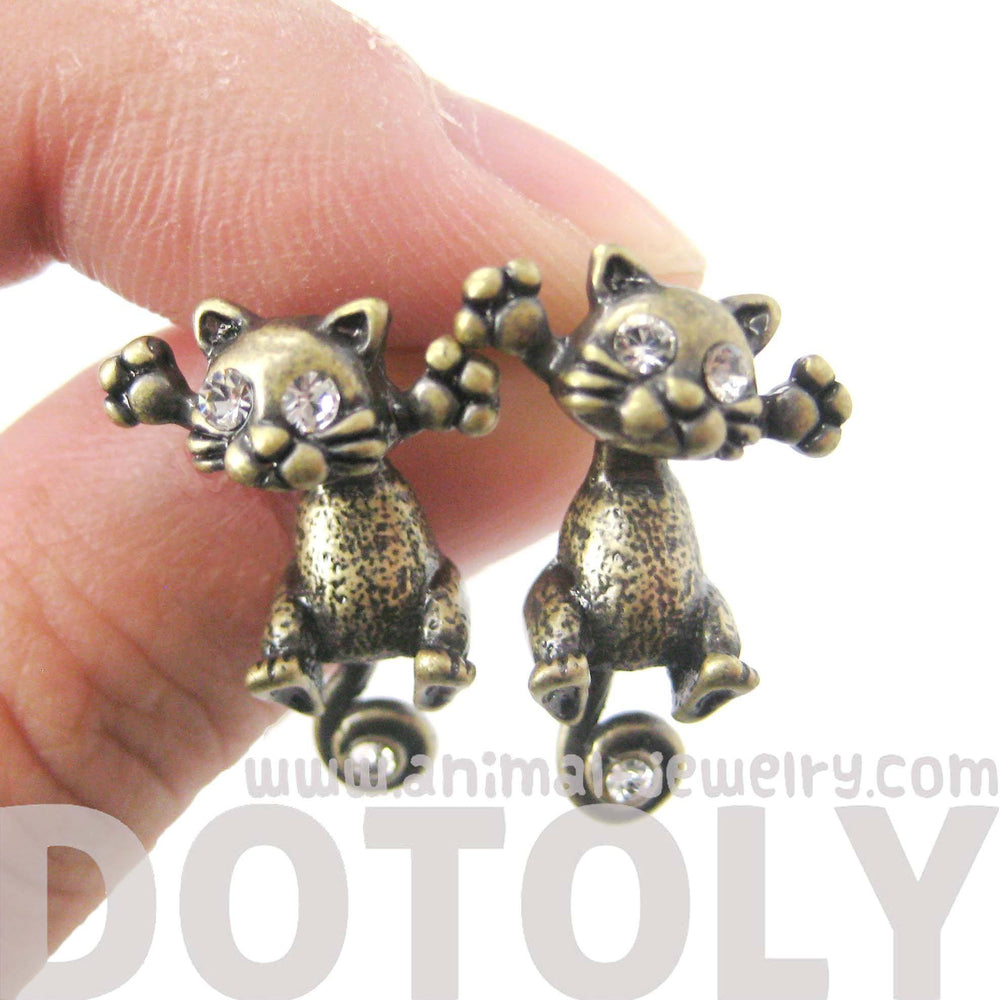 Unique Kitty Cat Shaped Two Part Dangle Earrings in Brass | DOTOLY | DOTOLY