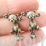 Unique Kitty Cat Shaped Two Part Dangle Earrings in Brass | DOTOLY | DOTOLY