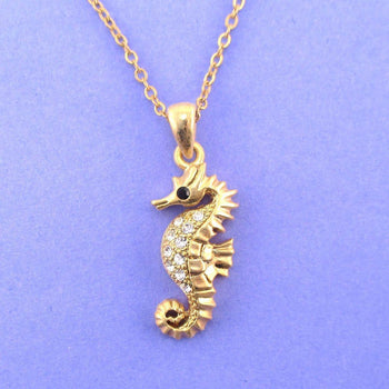 Vintage Inspired Seahorse Shaped Pendant Necklace in Antique Gold