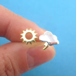 Weather Inspired Thunder Storm Cloud Lightning Bolt and Sun Stud Earrings