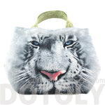 Small White Bengal Tiger Face Print Fabric Small Lunch Tote Bag | DOTOLY | DOTOLY