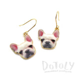 White French Bulldog Puppy Shaped Dangle Drop Earrings | Animal Jewelry | DOTOLY