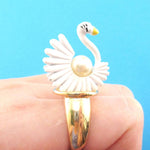 White Swan Shaped Animal Ring in Gold with Pearl Details | DOTOLY | DOTOLY