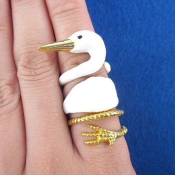 White Swan Shaped Three Piece Stackable Animal Ring| Animal Jewelry