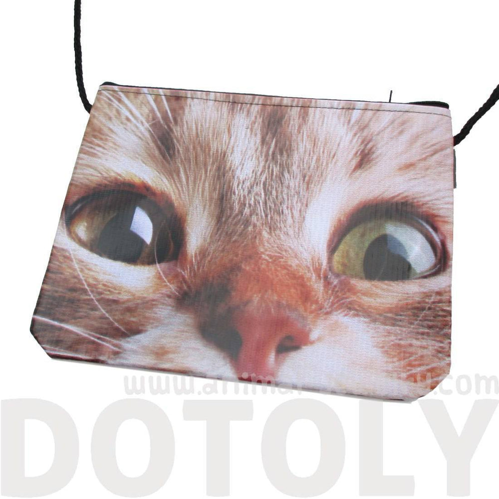 Wide Eyed Kitty Cat Face Print Rectangular Shaped Cross Body Bag | Gifts for Cat Lovers | DOTOLY