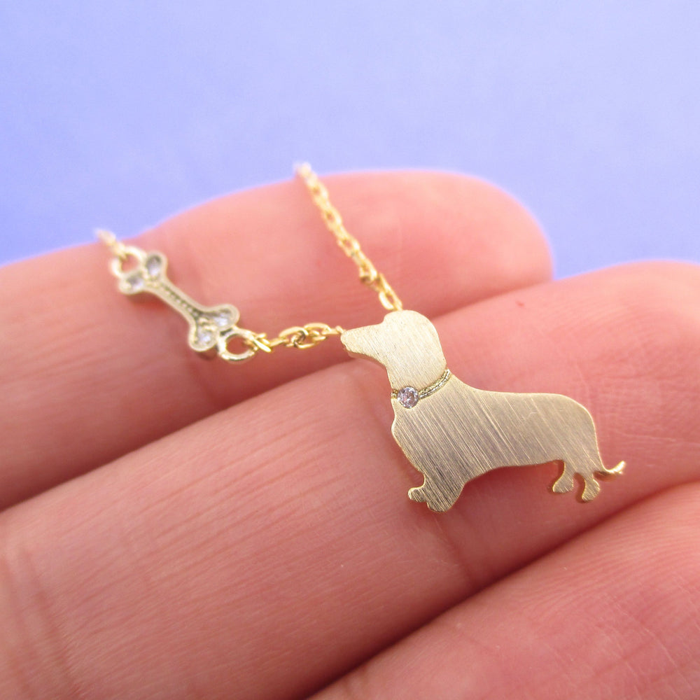 Wiener Dog Dachshund Puppy Dog Bone Silhouette Shaped Pendant Necklace