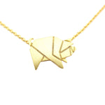 Wild Boar Pig Shaped Origami Pendant Necklace in Gold | Animal Jewelry | DOTOLY