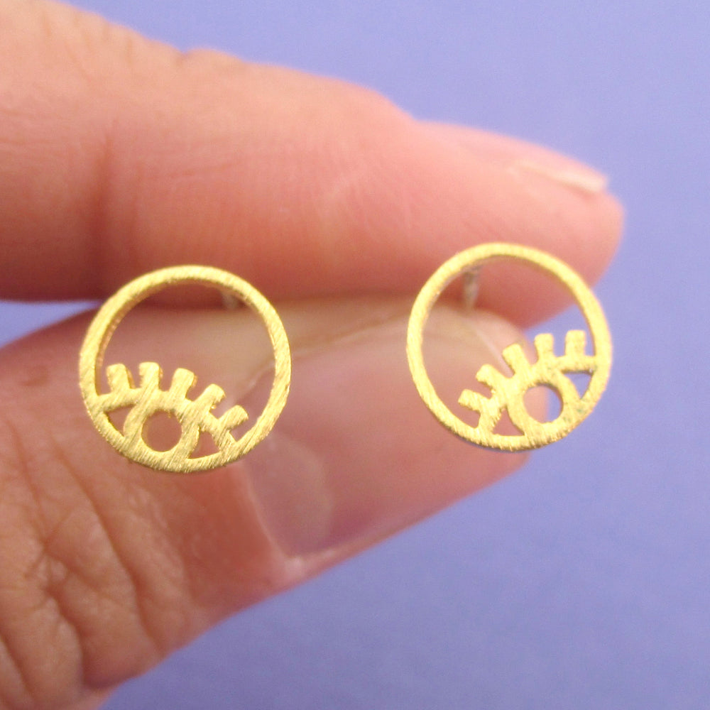 Wink Wink Round Evil Eye 925 Sterling Silver Stud Earrings