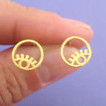 Wink Wink Round Evil Eye 925 Sterling Silver Stud Earrings