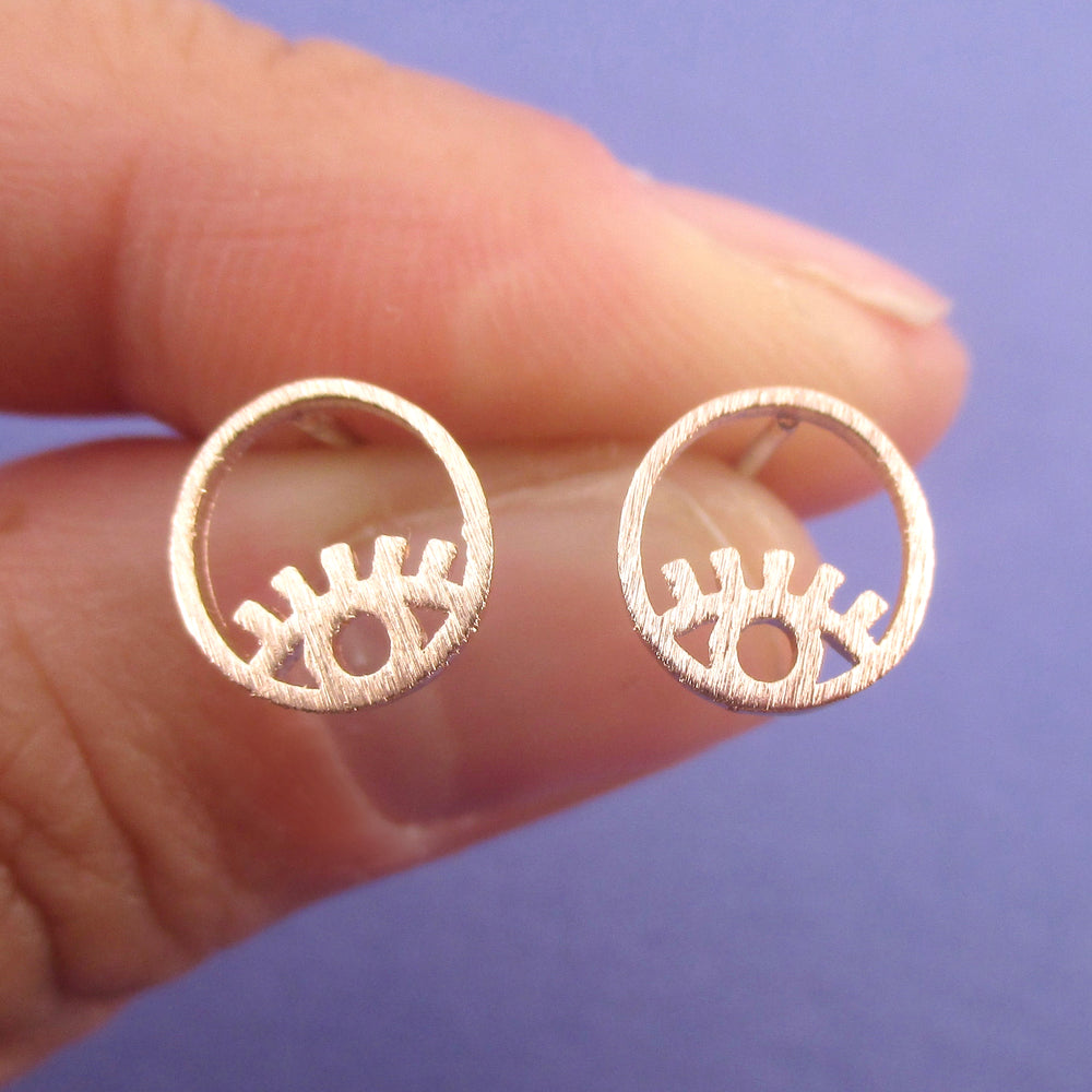 Wink Wink Round Evil Eye 925 Sterling Silver Stud Earrings