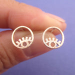 Wink Wink Round Evil Eye 925 Sterling Silver Stud Earrings