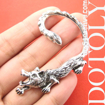 Wolf Realistic Animal Wrap Ear Cuff in Silver | DOTOLY | DOTOLY