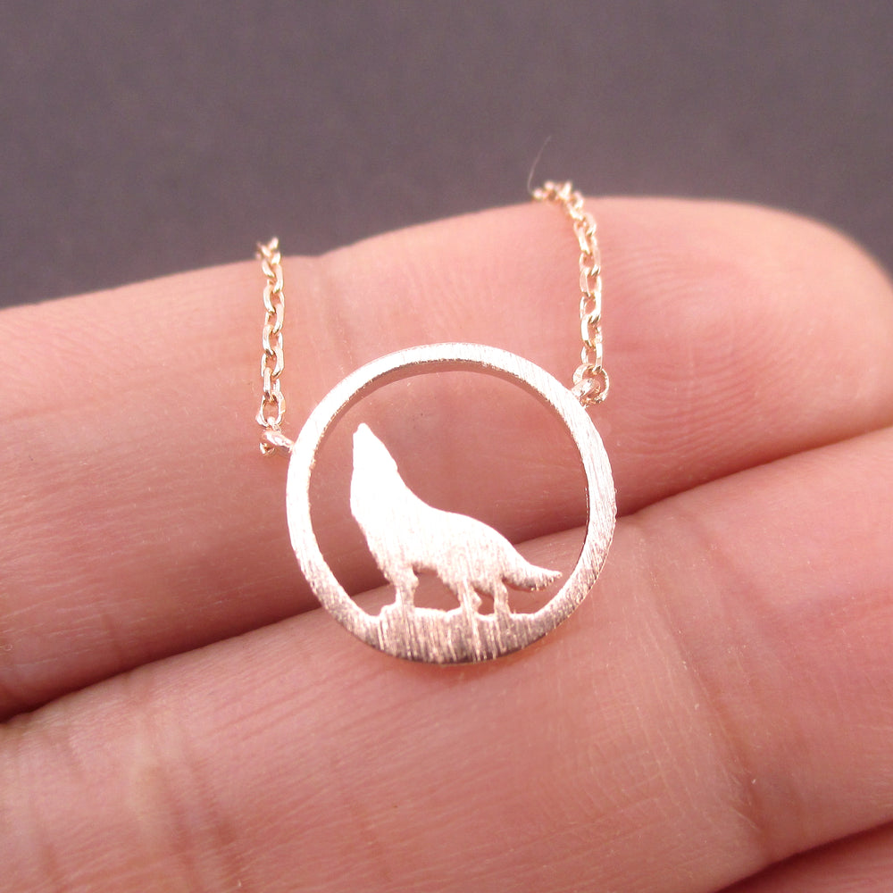 Wolf Howling Full Moon Dye Cut Shaped Pendant Necklace Animal Jewelry