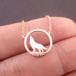 Wolf Howling Full Moon Dye Cut Shaped Pendant Necklace Animal Jewelry