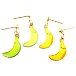 Yellow Green Ripe Unripe Smile Banana Shaped Fruity Drop Stud Earrings