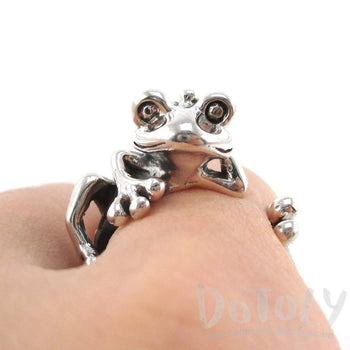 Yoga Frog Shaped Animal Wrap Around Ring in 925 Sterling Silver | US Size 4 to 8.5 | DOTOLY