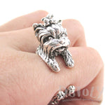 Yorkshire Terrier Dog Shaped Animal Wrap Around Ring in Silver | Sizes 5 to 8 | DOTOLY