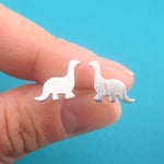 Small Apatosaurus Shaped Prehistoric Stud Earrings in Gold or Silver