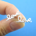 Cursive Hand Written Love Letter Typography Stud Earrings in Gold or Silver