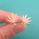 Cannabis Weed Sativa Marijuana Pot Leaf Stud Earrings in Silver or Gold