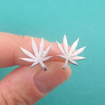Cannabis Weed Sativa Marijuana Pot Leaf Stud Earrings in Silver or Gold