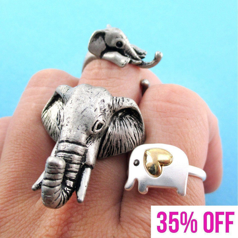 Elephant Inspired Animal Ring 3 Piece Jewelry Set in Silver | SALE