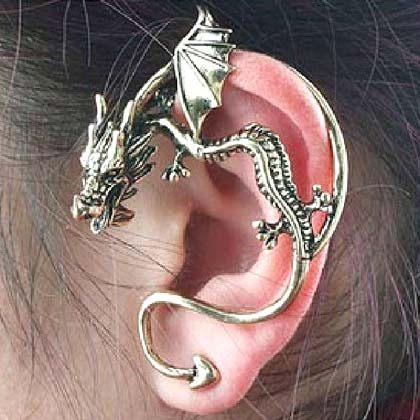 Detailed Dragon Animal Wrap Ear Cuff in Brass | Animal Jewelry