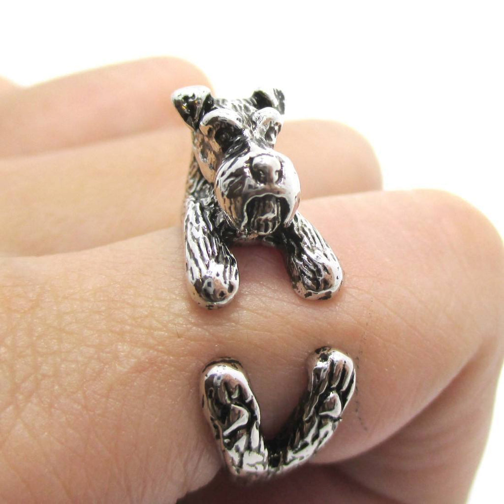 Schnauzer Dog Shaped Animal Wrap Ring in Shiny Silver – DOTOLY