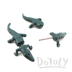 3D Alligator Crocodile Shaped Front and Back Stud Earrings in Green