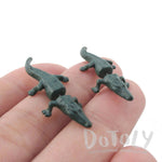 3D Alligator Crocodile Shaped Front and Back Stud Earrings in Green