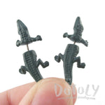 3D Alligator Crocodile Shaped Front and Back Stud Earrings in Green