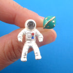 3D Astronaut Planet Saturn Shaped Space Themed Enamel Stud Earrings