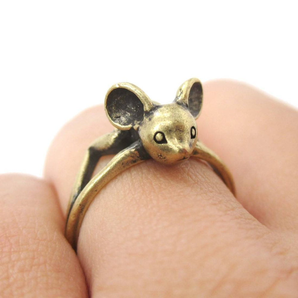 3D Baby Bat Shaped Animal Knuckle Wrap Ring in Brass | Animal Jewelry | DOTOLY