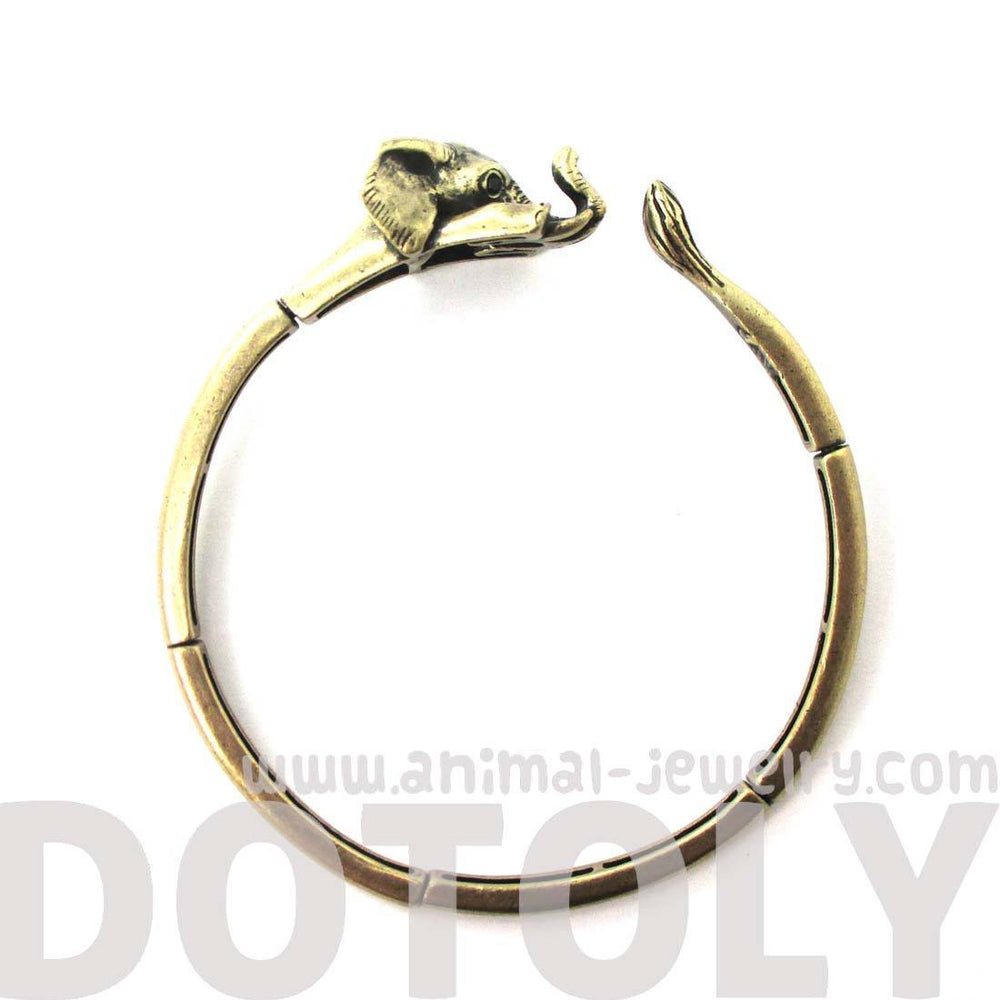 3D Baby Elephant Wrapped Around Your Wrist Shaped Bangle Bracelet in Brass | DOTOLY