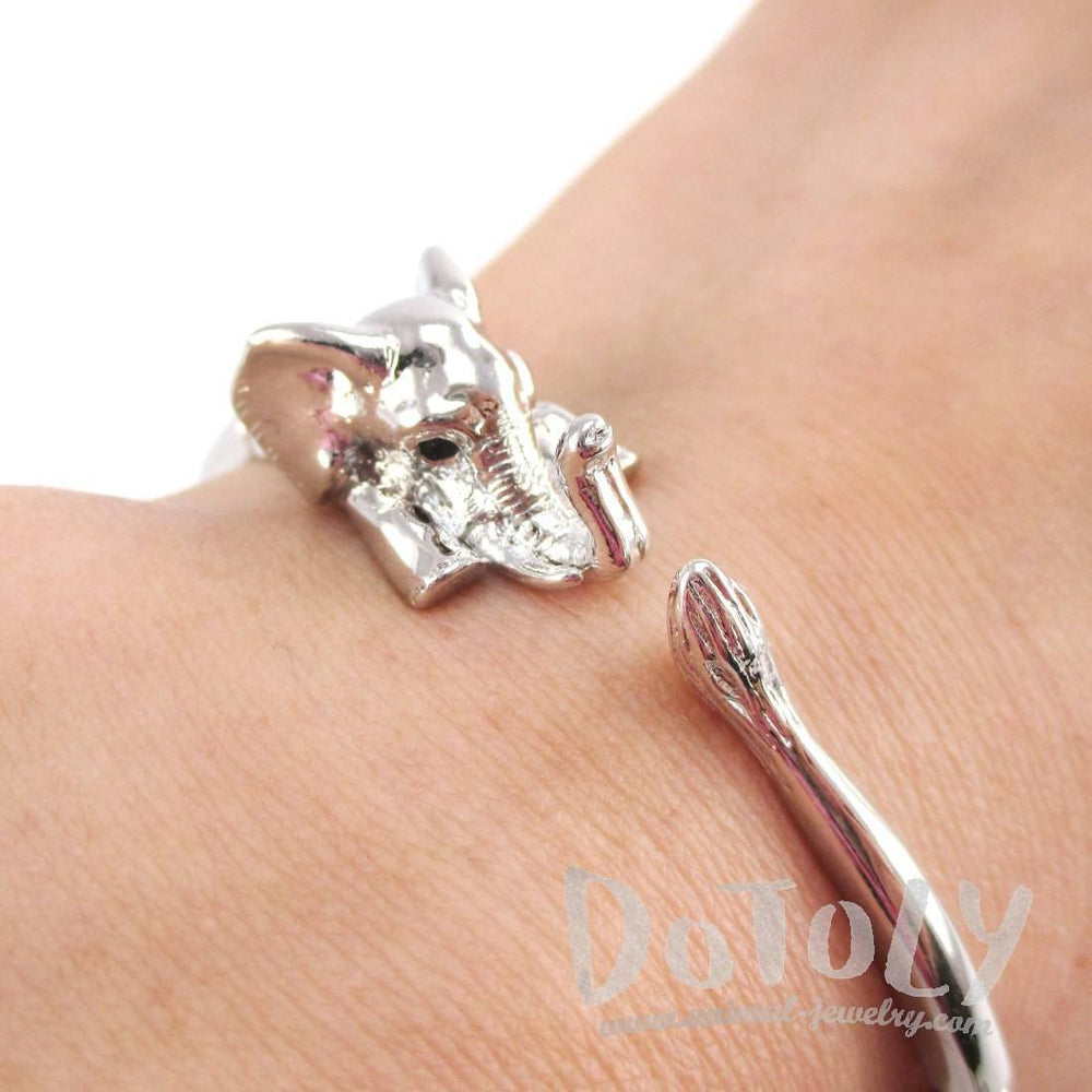 Elephant Wrapped Around Your Wrist Shaped Bracelet in Shiny Silver