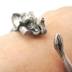 3D Baby Elephant Wrapped Around Your Wrist Shaped Bangle Bracelet in Silver | DOTOLY