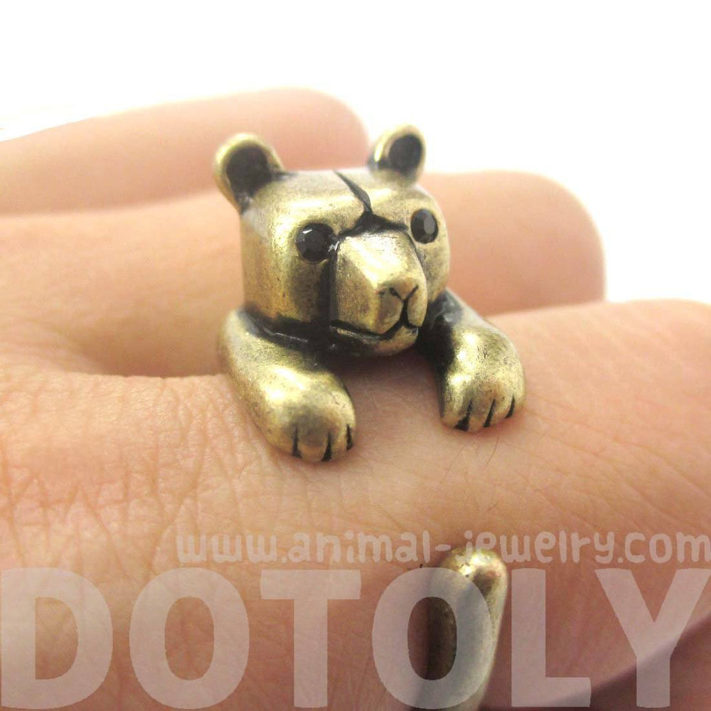 3D Baby Polar Bear Wrapped Around Your Finger Shaped Animal Ring in Brass | US Size 4 to 8.5 | DOTOLY