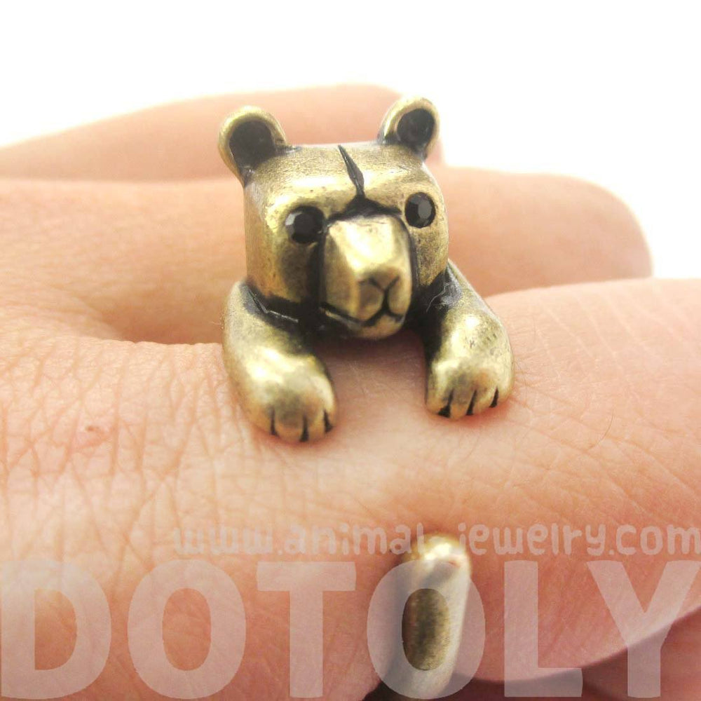 3D Baby Polar Bear Wrapped Around Your Finger Shaped Animal Ring in Brass | US Size 4 to 8.5 | DOTOLY