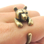 3D Baby Polar Bear Wrapped Around Your Finger Shaped Animal Ring in Brass | US Size 4 to 8.5 | DOTOLY