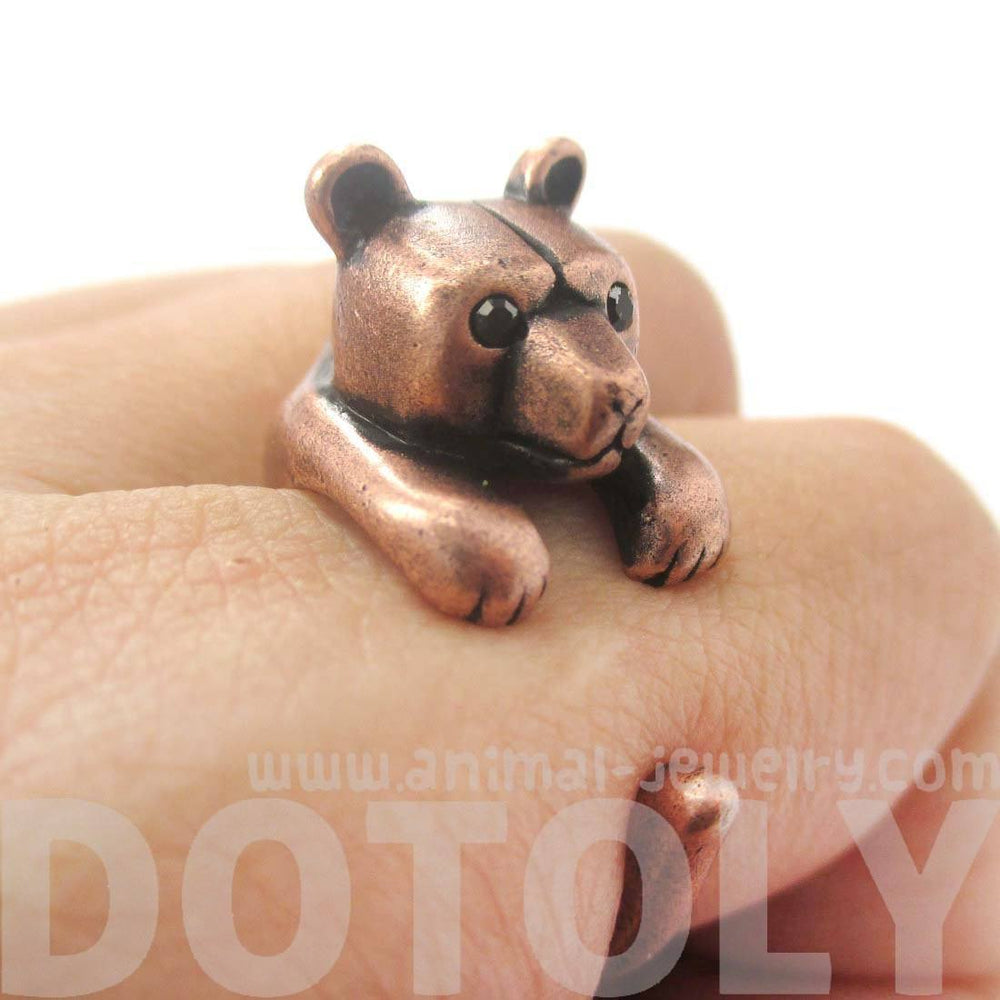 3D Baby Polar Bear Wrapped Around Your Finger Shaped Animal Ring in Copper | US Size 4 to 8.5 | DOTOLY