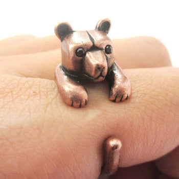 3D Baby Polar Bear Wrapped Around Your Finger Shaped Animal Ring in Copper | US Size 4 to 8.5 | DOTOLY