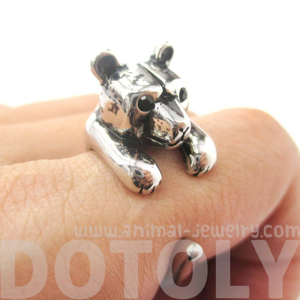 3D Baby Polar Bear Wrapped Around Your Finger Shaped Animal Ring in Shiny Silver | US Size 4 to 8.5 | DOTOLY