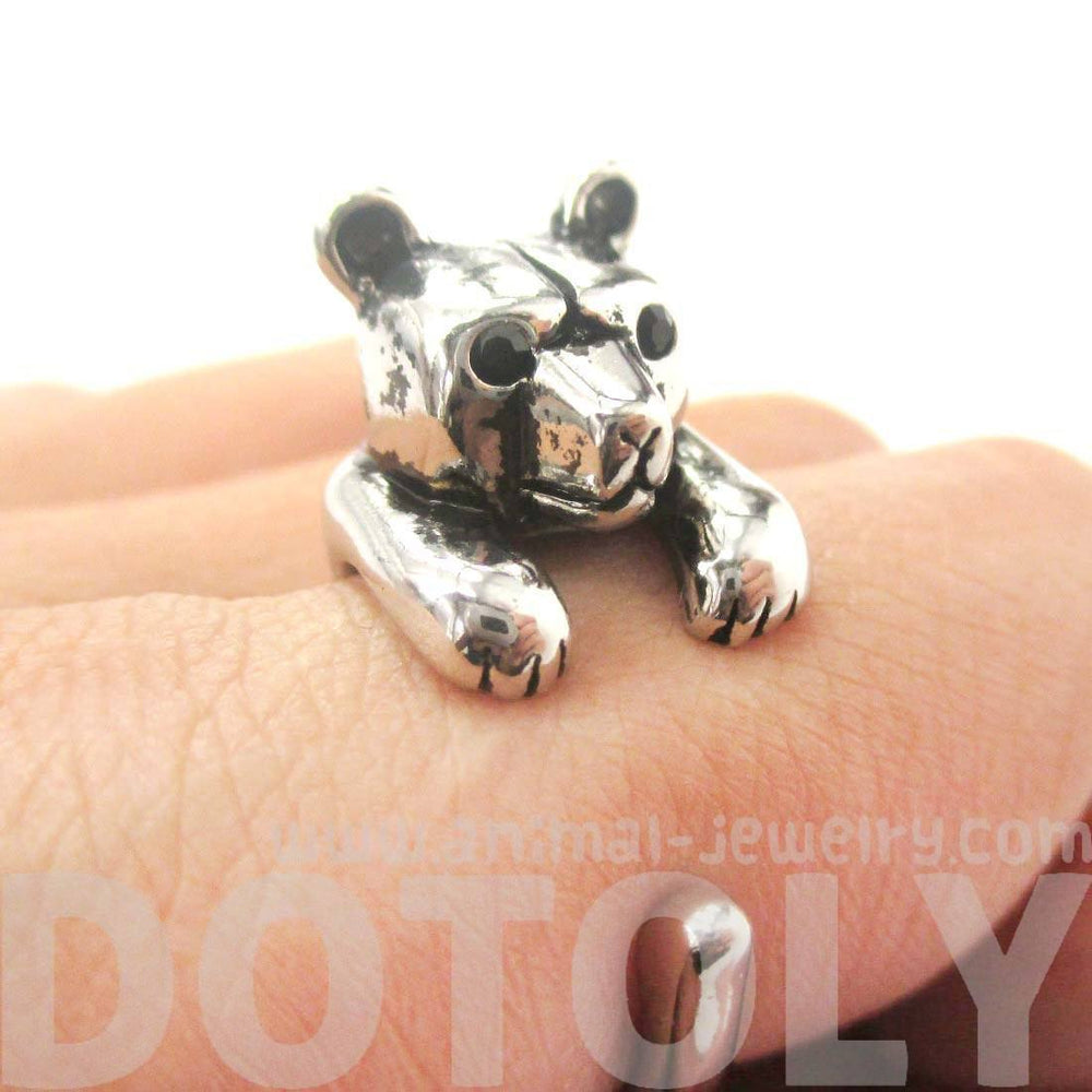 3D Baby Polar Bear Wrapped Around Your Finger Shaped Animal Ring in Shiny Silver | US Size 4 to 8.5 | DOTOLY