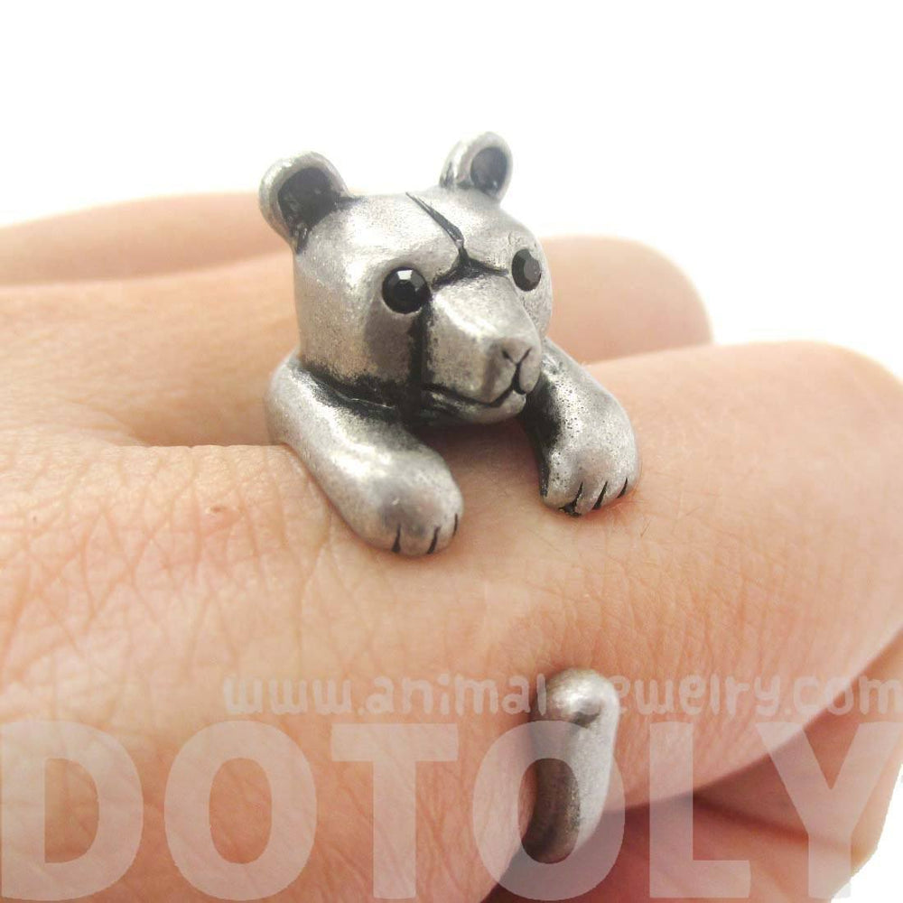 3D Baby Polar Bear Wrapped Around Your Finger Shaped Animal Ring in Silver | US Size 4 to 8.5 | DOTOLY
