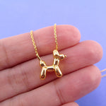 3D Balloon Dog Sculpture Balloon Twisted Animal Shaped Pendant Necklace in Gold