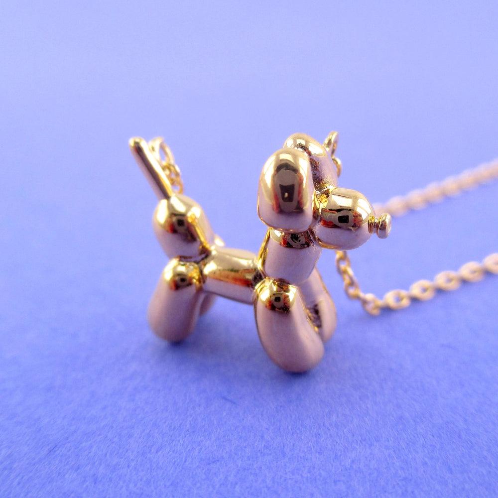 3D Balloon Dog Sculpture Balloon Twisted Animal Shaped Pendant Necklace in Gold